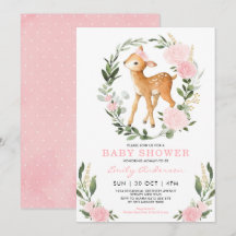 Pink Gold Floral Deer Forest Green Baby Dusche