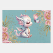 Pink Gold Floral Dragon Butterfly Girl Babydusche Geschenkpapier Set (Vorderseite 2)