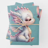 Pink Gold Floral Dragon Butterfly Girl Babydusche Geschenkpapier Set (Beispiel)