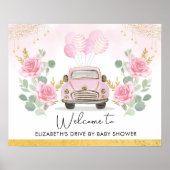 Pink Gold Floral Drive by Baby Dusche Empfang Poster (Vorne)