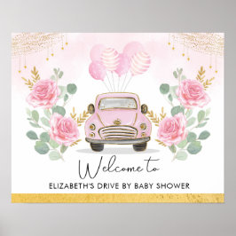 Pink Gold Floral Drive by Baby Dusche Empfang Poster