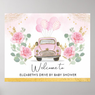 Pink Gold Floral Drive by Baby Dusche Empfang Poster