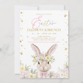Pink Gold Floral Easter Egg Hunt & Brunch Bunny Bu Einladung (Vorderseite)