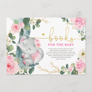 Pink Gold Floral Elephant Books for Baby Girl Begleitkarte