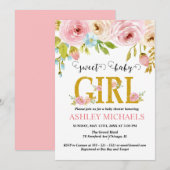 Pink Gold Floral Girl Kinderdusche Einladung (Vorne/Hinten)