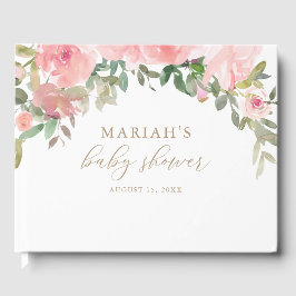 Pink Gold Floral Greenery Girl Baby Dusche Gästebuch