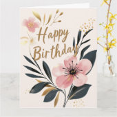 Pink Gold Floral Happy Birthday Karte (Gelbe Blume)