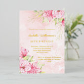 Pink gold floral luxury birthday folieneinladung (Stehend vorne)