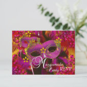 Pink Gold Floral Masquera Party UAWG RSVP Karte (Stehend Vorderseite)