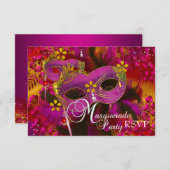 Pink Gold Floral Masquera Party UAWG RSVP Karte (Vorne/Hinten)
