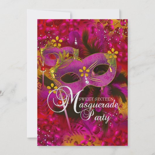 Pink Gold Floral Masquerade Sweet 16 Einladung (Vorderseite)