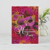 Pink Gold Floral Masquerade Sweet 16 Einladung (Stehend Vorderseite)