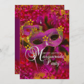 Pink Gold Floral Masquerade Sweet 16 Einladung (Vorne/Hinten)