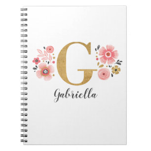 Pink Gold Floral Monogram Letter G Notizblock