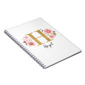 Pink Gold Floral Monogram Letter H Notizblock (Rechte Seite)