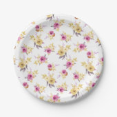 Pink Gold Floral Muster Kinderdusche Pappteller (Vorderseite)
