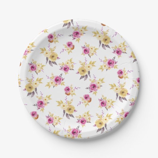Pink Gold Floral Muster Kinderdusche Pappteller (Vorderseite)