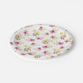 Pink Gold Floral Muster Kinderdusche Pappteller (Schrägansicht)