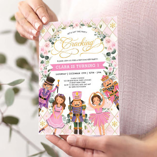 Pink Gold Floral Nutcracker Girls Geburtstagsparty Einladung