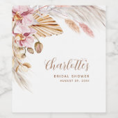 Pink Gold Floral Pampas Gras | BRAUTPARTY Weinetikett (Einzelnes Label)