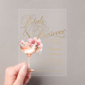 Pink Gold Floral Petals & Prosecco Bridal Shower Acryleinladungen (Insitu (Handheld))