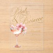 Pink Gold Floral Petals & Prosecco Bridal Shower Acryleinladungen (Vorderseite)