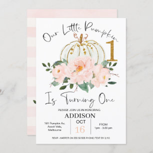 Pink Gold Floral Pumpkin 1. Geburtstag Einladung