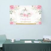 Pink Gold Floral Pumpkin Birthday Baby Girl Party Banner (Messeveranstaltung)