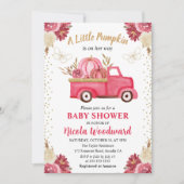 Pink & Gold Floral Pumpkin Truck Fall Baby Dusche Einladung (Vorderseite)