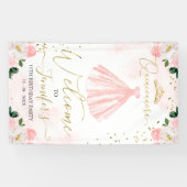 Pink Gold Floral Quinceanera Begrüßungszeichen Banner (Horizontal)