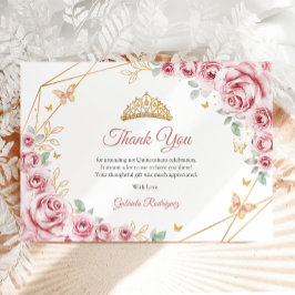 Pink Gold Floral Quinceanera Dankeskarte