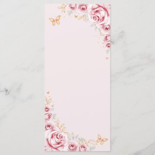 Pink Gold Floral Quinceanera Menükarte (Rückseite)