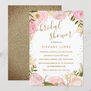 Pink Gold Floral Rose Watercolor Brautparty Einladung