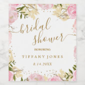 Pink Gold Floral Rose Watercolor Brautparty Weinetikett (Einzelnes Label)