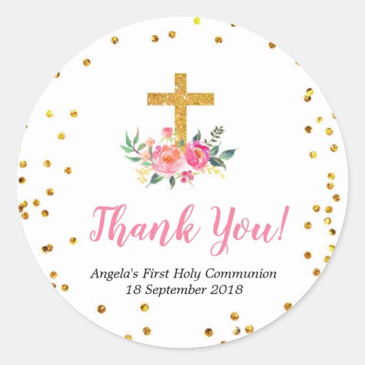 Pink Gold Floral Taufe Vielen Dank Sticker (Vorderseite)