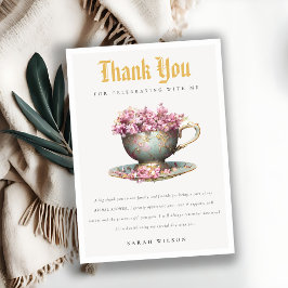 Pink Gold Floral Teacup Brautparty Teezeremonie Pa Dankeskarte