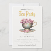 Pink Gold Floral Teacup Brautparty Teezeremonie Pa Einladung (Vorderseite)
