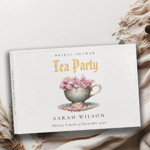 Pink Gold Floral Teacup Brautparty Teezeremonie Pa Gästebuch