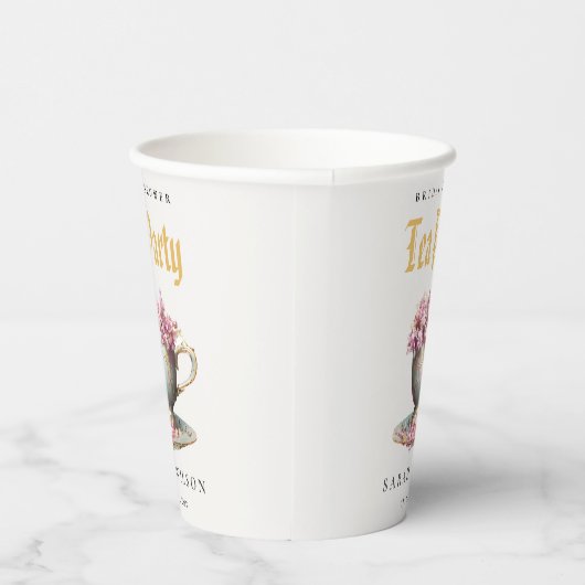 Pink Gold Floral Teacup Brautparty Teezeremonie Pa Pappbecher (Rechts)