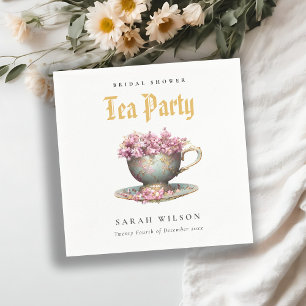 Pink Gold Floral Teacup Brautparty Teezeremonie Pa Serviette