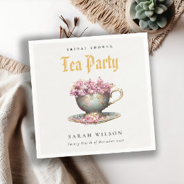 Pink Gold Floral Teacup Brautparty Teezeremonie Pa Serviette