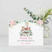 Pink Gold Floral Travel Brautparty Dankeskarte (Stehend Vorderseite)