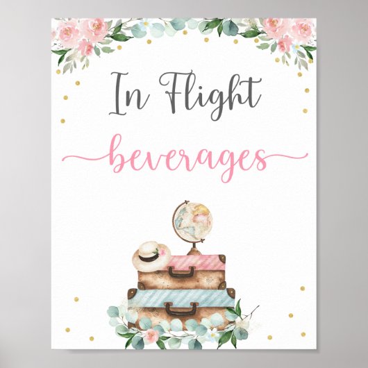 Pink Gold Floral Travel Brautparty Drinks Untersch Poster (Vorne)