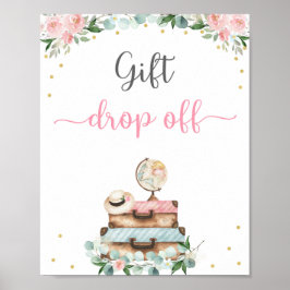 Pink Gold Floral Travel Brautparty Geschenksign Poster