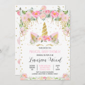 Pink Gold Floral Unicorn Baby Shower Einladung (Vorne/Hinten)