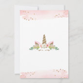 Pink Gold Floral Unicorn Kinderdusche Einladung (Rückseite)