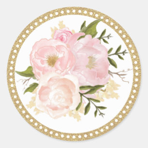 Pink Gold Floral Wedding Vielen Dank Round Sticker