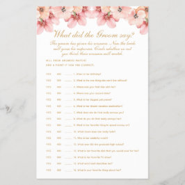 Pink Gold Floral What Did the Groom Say Game Flyer
