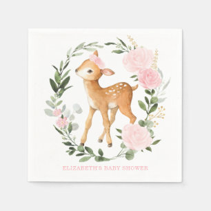 Pink Gold Floral Woodland Deer Fawn Baby Dusche Serviette