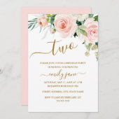 Pink Gold Floral Zweites Party Einladung (Vorne/Hinten)
